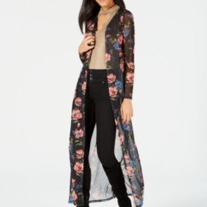 Project 28 NYC Womens Black Floral Long Sleeve Duster Top Plus Size: Xl